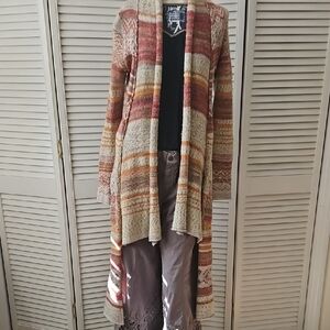 Free People Yesterdays Smile Maxi Multicolor Long Cardigan.